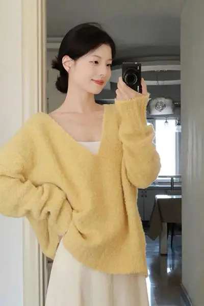 

Свитера Джемперы Пуловеры Женский пуловер Y2K Синий льняной воротник с рюшами Полуприталенный чайная вечеринка Сад Разноцветный женский девчачий