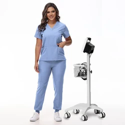 Ceil Blue Nurse Scrub Uniforms Women Hospital Dental Clinic Beauty Spa Salon Outfits Medical Scrub Set Stretch Quick Dry 42109