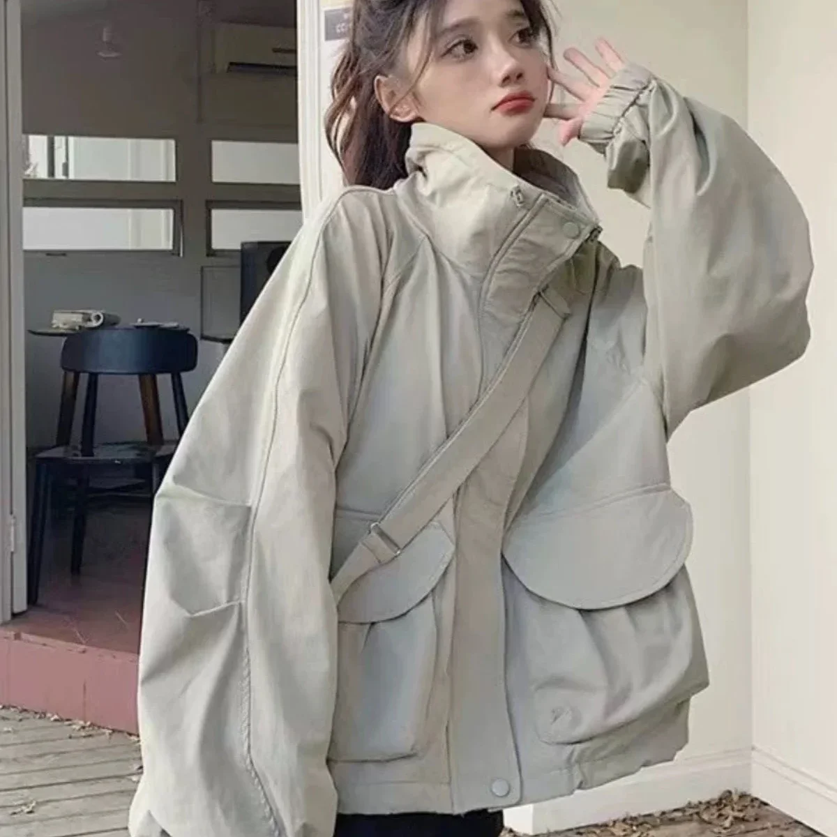 

Женская короткая ветровка свободного кроя, повседневная тонкая куртка с длинным рукавом, однотонная, элегантная, люксовая, весна-осень 2026, новая верхняя одежда