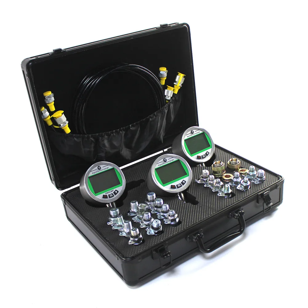 70Mpa/10000PSI Digital Pressure Gauge Test Kit fits CAT Komatsu Case John Deere w/ 3 Gauges 3 Test Hoses and 24 Couplings