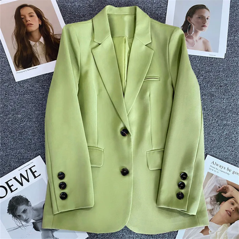 Women's Fashion Blazer Spring Long Sleeve Notched Button Up Suit Office Ladies Jackets Casual Long Coats Feminino