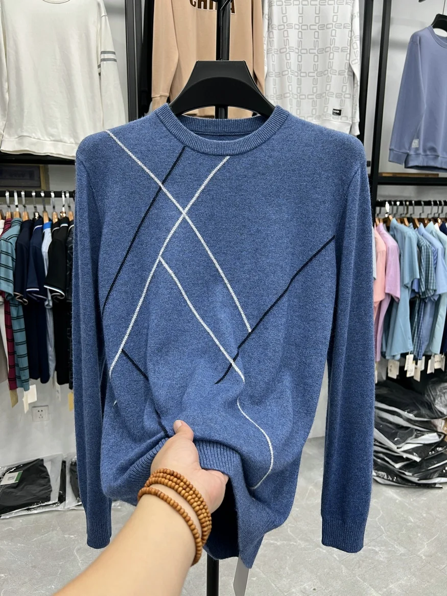 

Мужской вязаный свитер из смесового волокна с кроличьим мехом, круглый вырез, комфортный, мягкий, повседневный, для дома и на каждый день