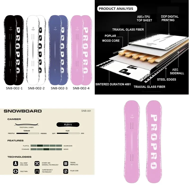PROPRO Adult Winter Sports All-Terrain Snowboard Wholesale Poplar Wood Core for Intermediate to Advanced Riders for