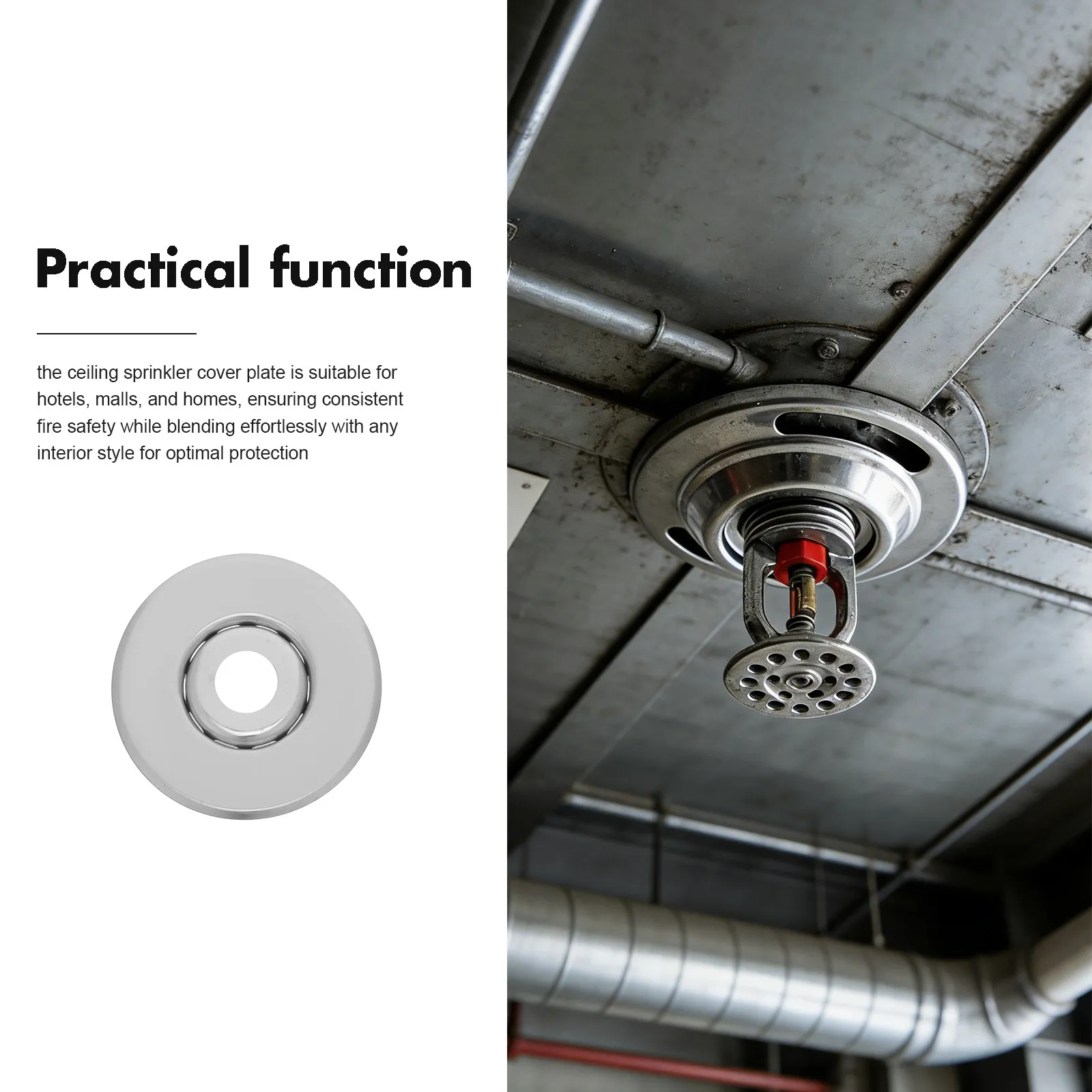 4Pcs Fire Sprinkler Escutcheon Recessed Cover Plate Skirt Trim Silver Easy Installation for Residential Commercial Ceilings Fire