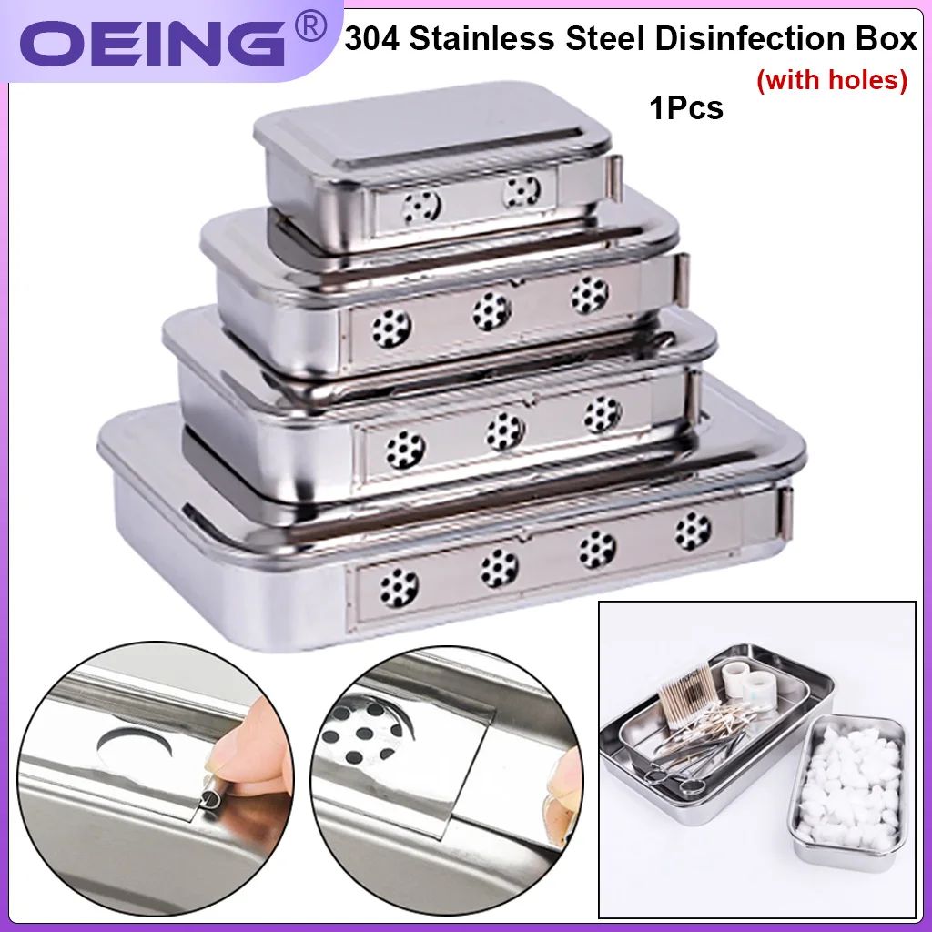 

Dental Disinfection Box 304 Stainless Steel Surgical Disinfection Tray with Holes Medical Disinfector Container Accessories