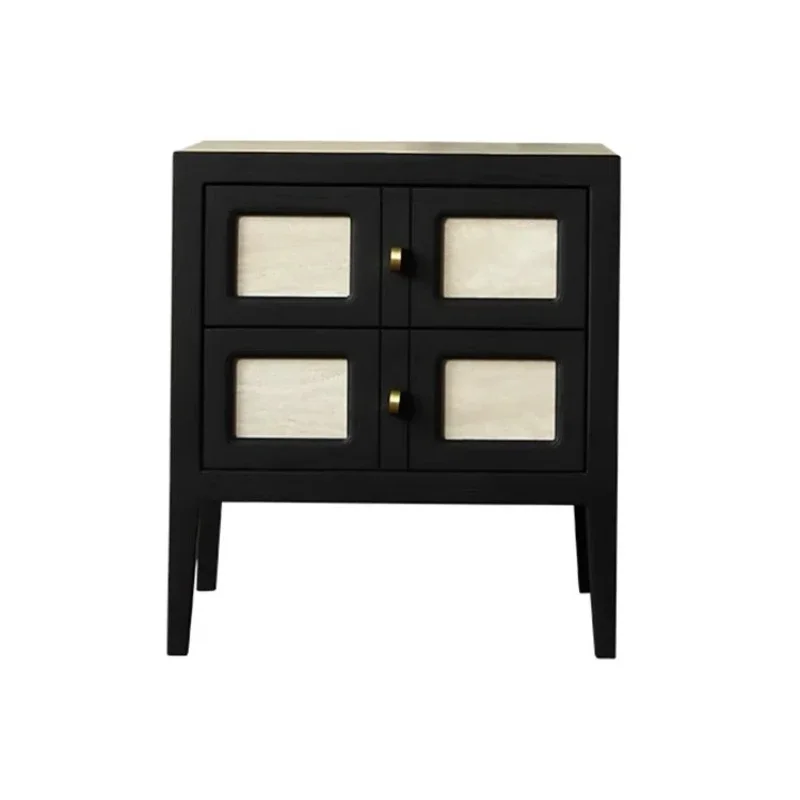 

Прикроватная тумбочка в стиле французского ретро, черная, для главной спальни, из массива дерева, маленький шкафчик, тумба, креативный дизайн под камень/сланец