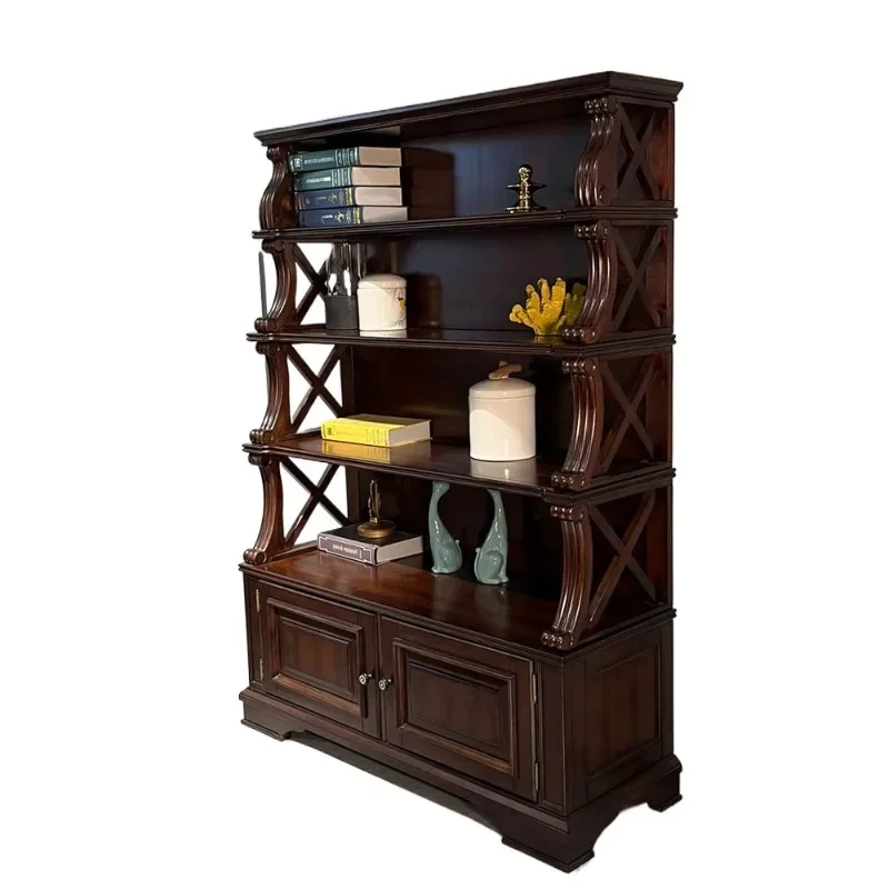 

American country vintage solid wood bookshelf locker golden wire sandalwood combination bookcase