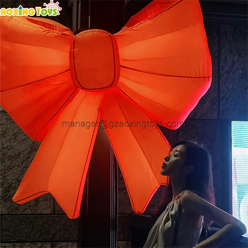 Outdoor Giant Inflatable Red Bow With LED Light For Balcony Advertising Decoration Stage Party Events