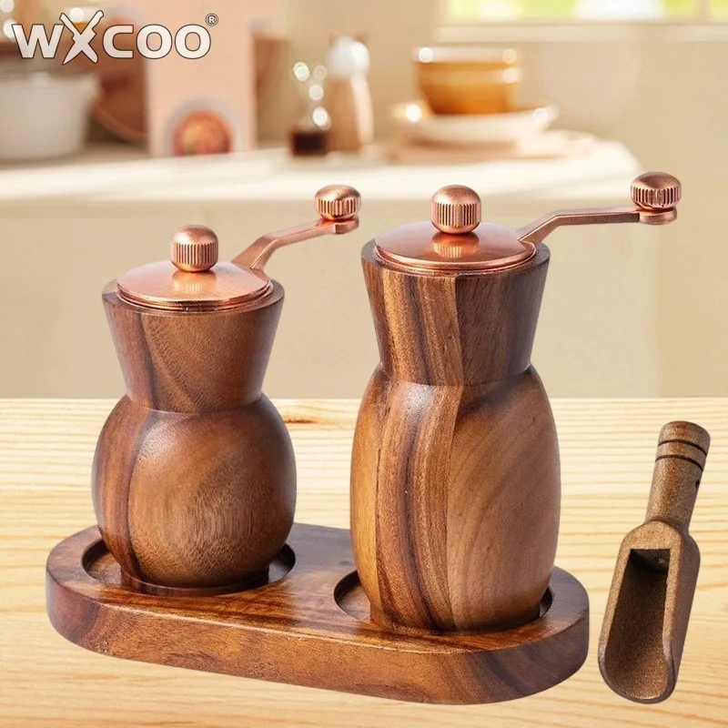 WXCOO Manual Wooden Pepper Sea Salt Grinder Bottle Multi-purpose Wood Spice Tool Salt Pepper Mills for Kitchen Household