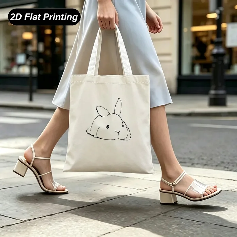 1PC 15.7*13.8 Inch Cute Bunny Line Drawing 2D Flat Printed Large Capacity Hot Sale Women's Tote Bag Ideal Gift for Shopping