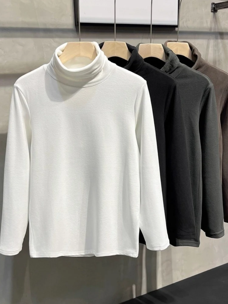 

Фланелевая футболка с воротником, мужская осенне-зимняя однотонная теплая базовая рубашка, утолщенная рубашка с длинными рукавами, ветрозащитная водолазка, майка
