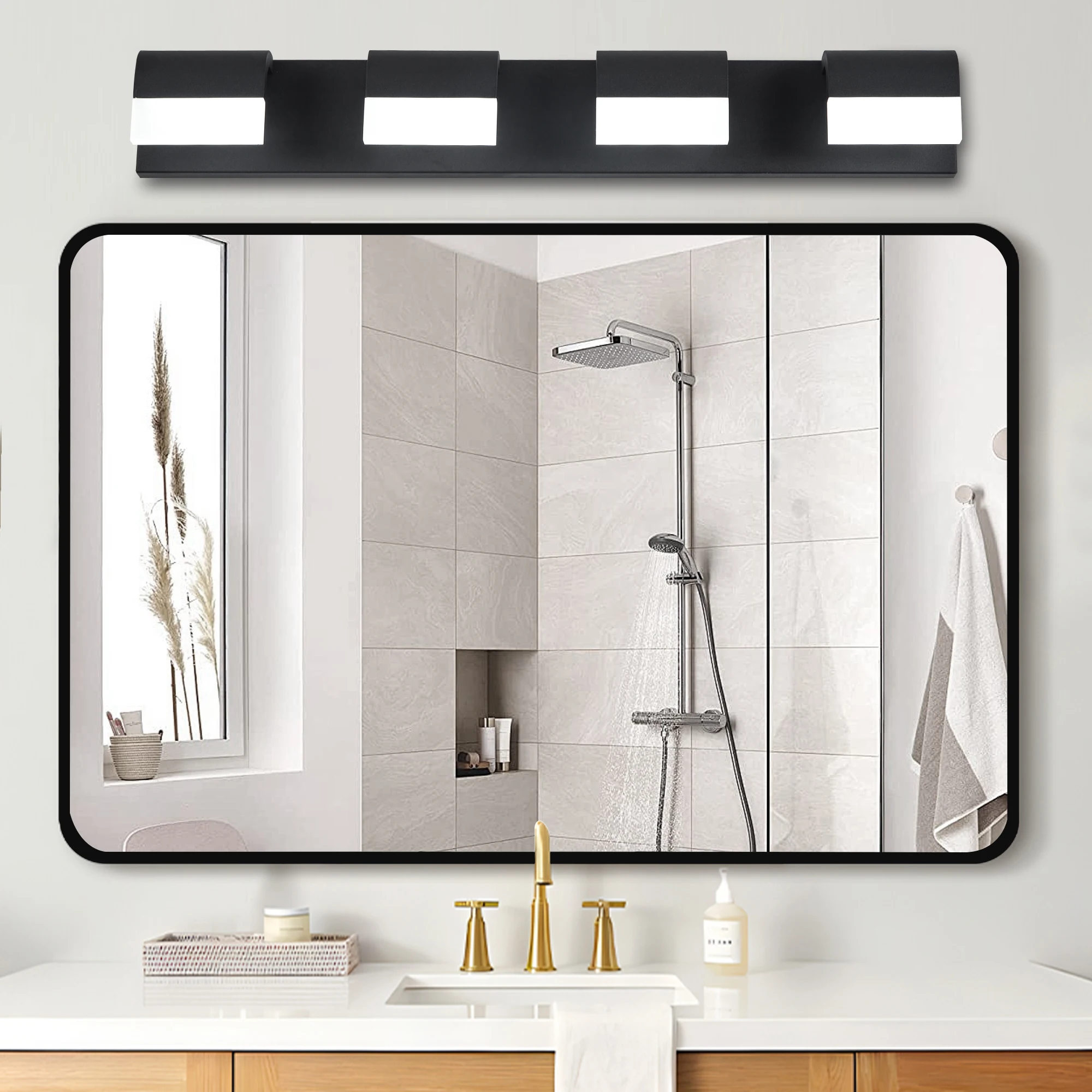 Modern Bathroom Vanity Lighting 4/5/6 Lights LED Vanity Lights Over Mirror Bath Wall Lighting-Black Finish
