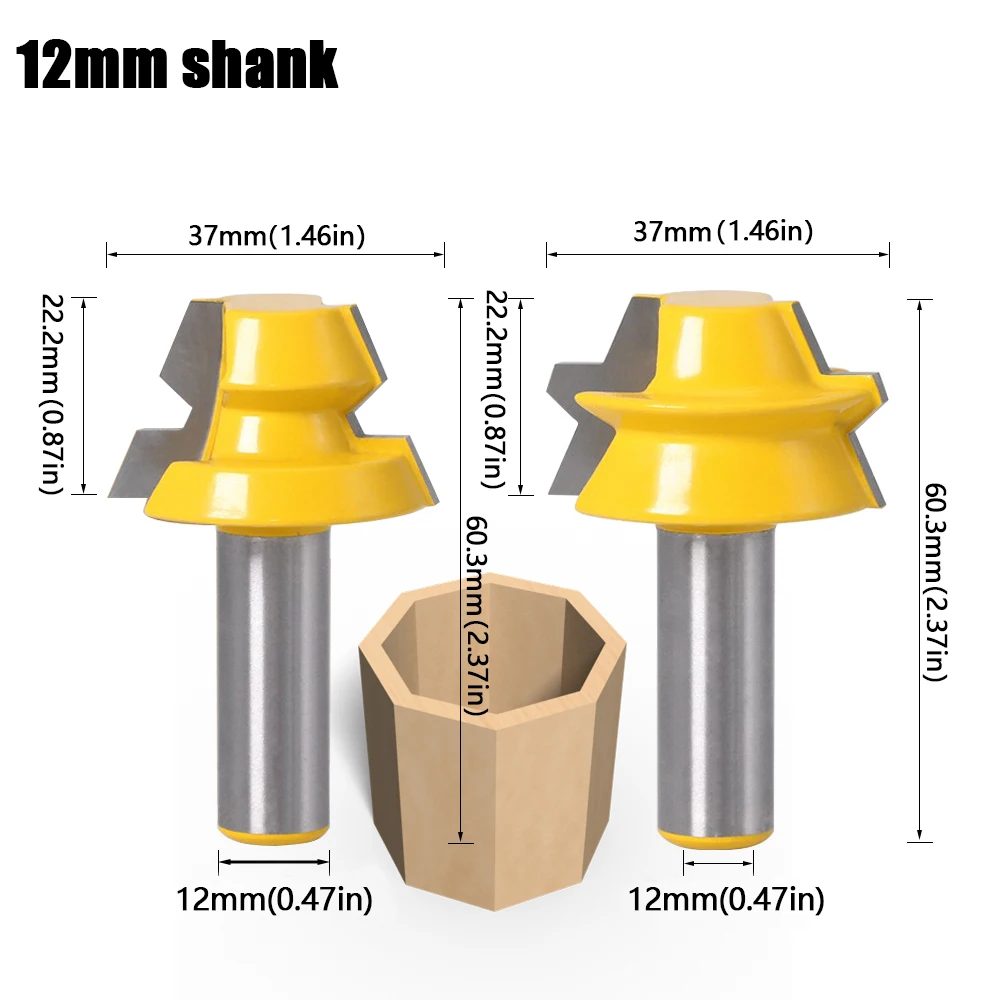 2pc Lock Miter Router 22.5 Degree Glue Joinery Router Bit - 1/2\