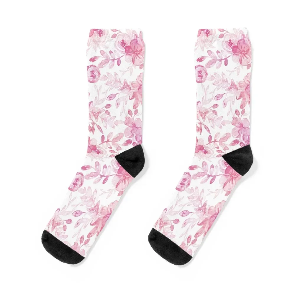 

Simple Soft Watercolor Chintz in Pastel Pink on White Socks anti-slip cotton aesthetic Socks Female Men's