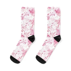 Simple Soft Watercolor Chintz in Pastel Pink on White Socks anti-slip cotton aesthetic Socks Female Men's