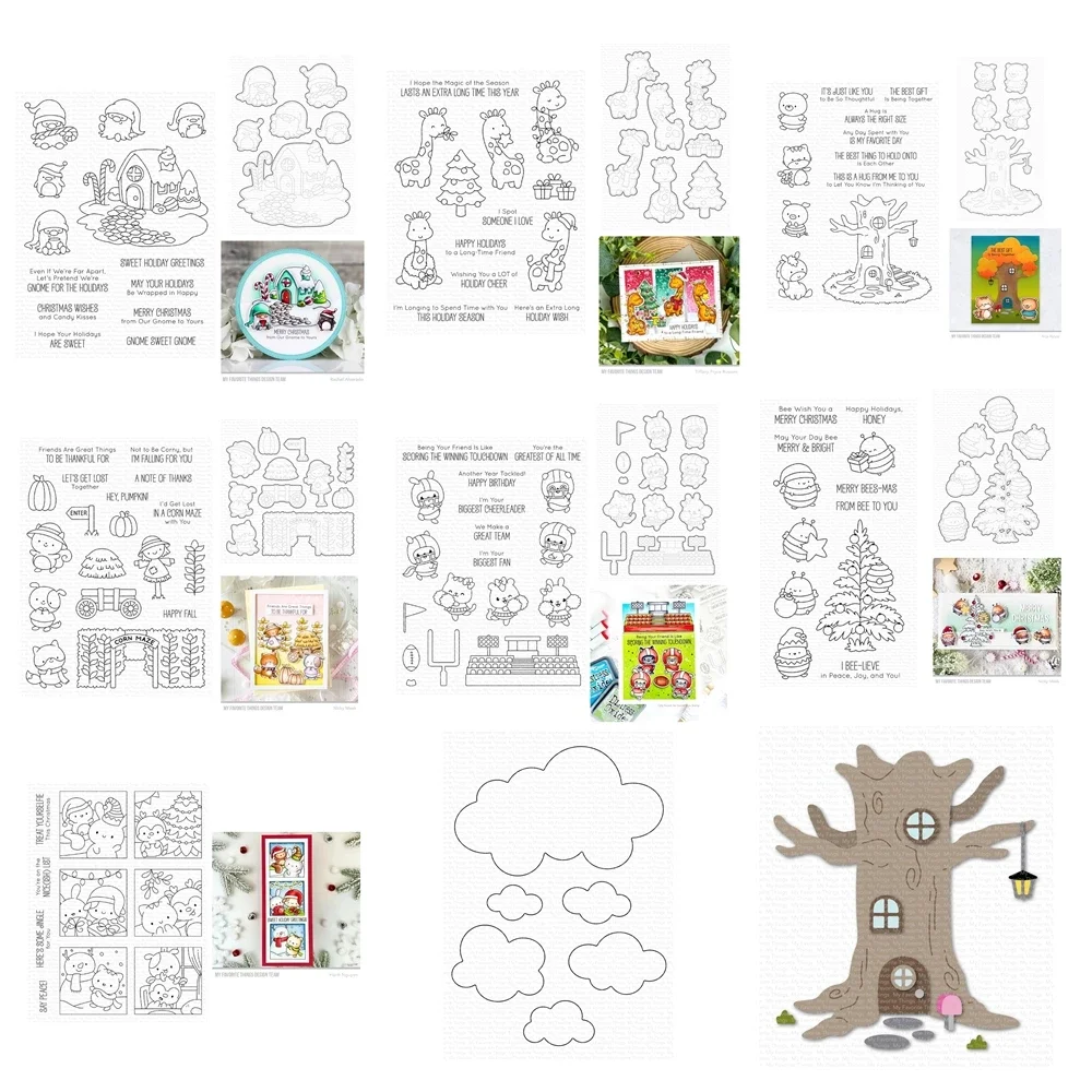 

2023 New Christmas Gnome Treehouse Animals Giraffe Clear Stamps Cutting Dies Scrapbooking for Paper Making Frame Card