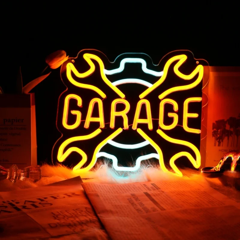 UponRay Garage Neon Sign Wrench Shaped LED Neon Light Up Signs for Wall Decor Letter Sign for Man Door Auto Repair Shop Neon