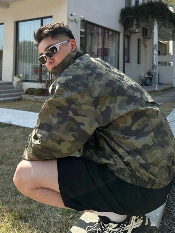 

American Sle Summer Men's Stand Collar Long Sve Camouflage Sun Protection Clothing Zipper Windbreaker Jaet
