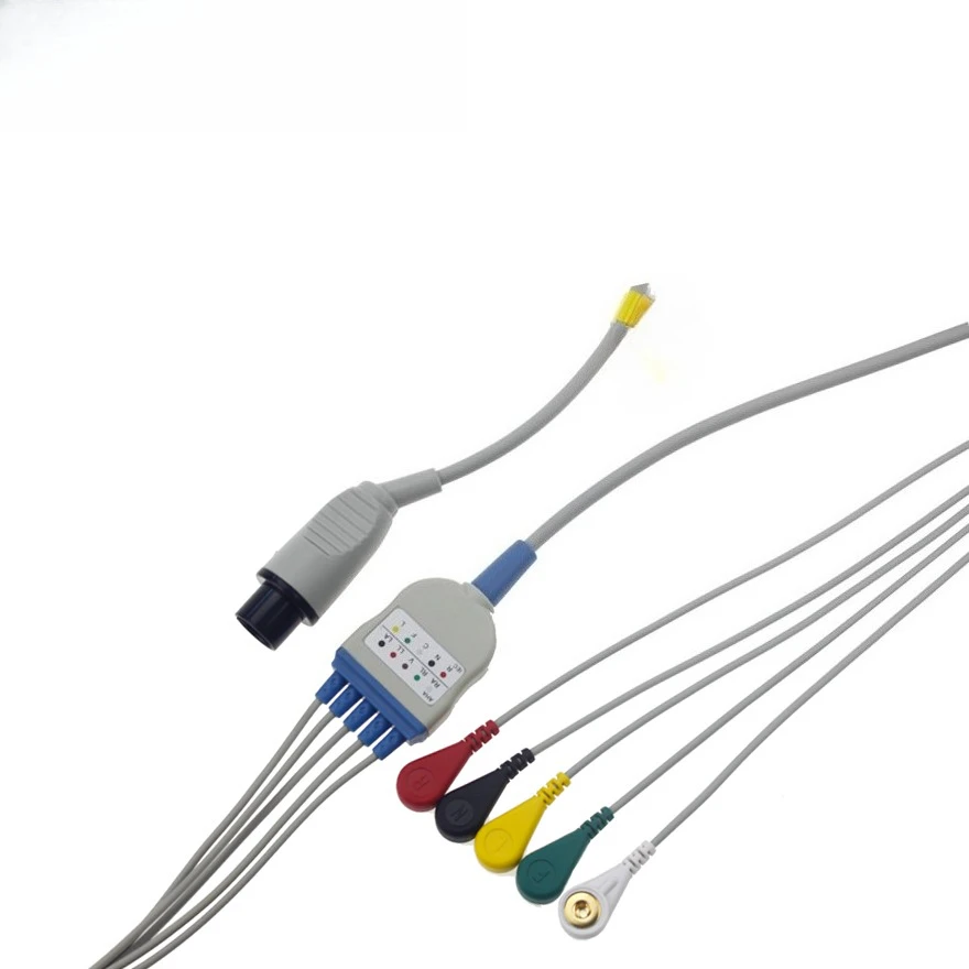 Compatible with Mindrays BCI CSI IEC Snap  Round 6-pin 5-lead ECG Cable