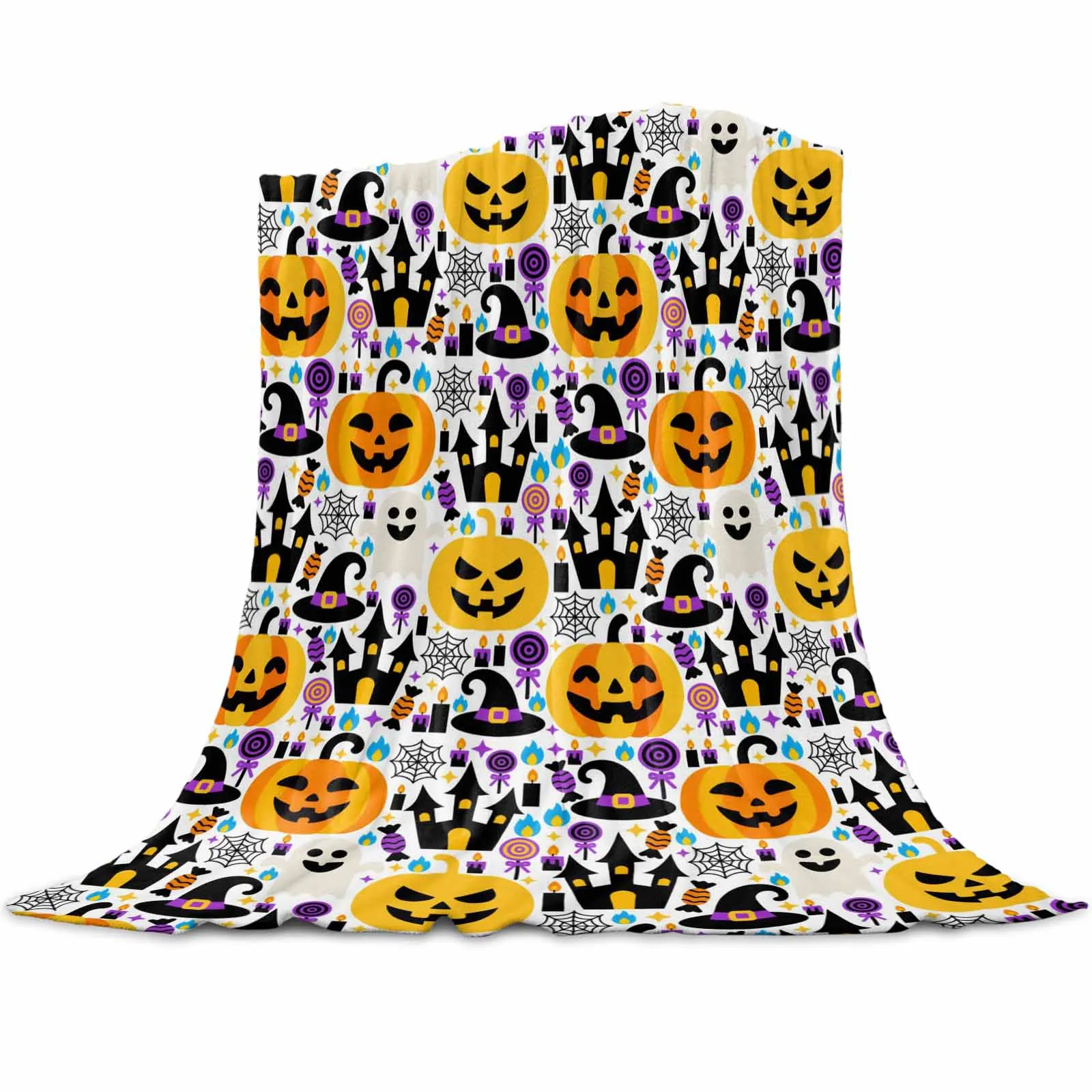 

Cute Pumpkin Hat Castle Ghost Throws Blankets for Sofa Bed Winter Soft Plush Warm Sofa Throw Blanket Holiday Gifts