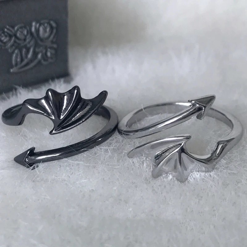 Angel Devil Wings Couple Ring Women Men Little Devil Dragon Finger Ring Handmade Irregular Design Openning Jewelry Gifts