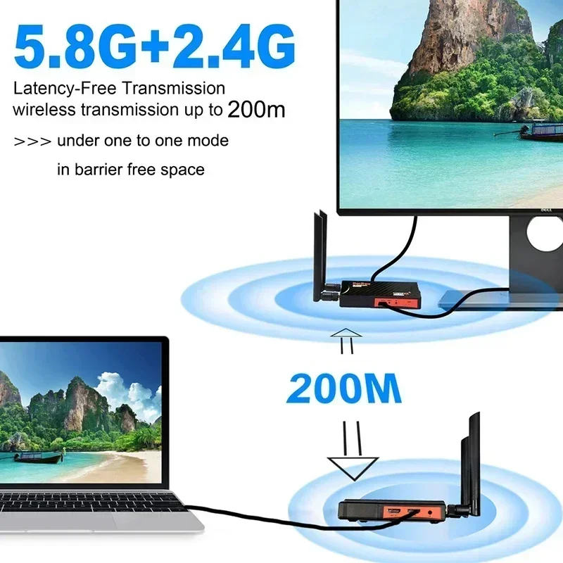 200m Bezprzewodowy przedłużacz 1 2 3 4 Udostępnianie ekranu 250m Bezprzewodowy nadajnik i odbiornik wideo HDMI do kamery STB PS4 Laptop PC do telewizora — zdjęcie 4