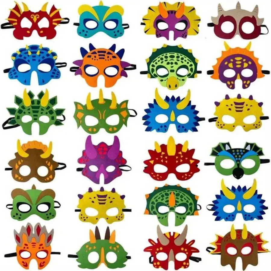 12pcs Dinosaur Masks Party Felt and Elastic for Dinosaur Party Decorations Masks Different Types - Great Idea for Birthday Party