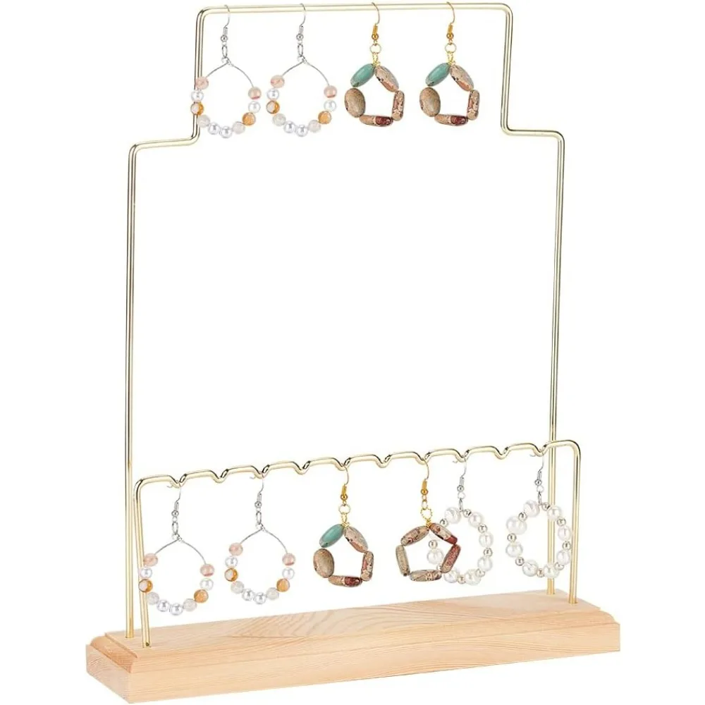 

2-Tier Metal Jewelry Earring Display Stand Light Detachable Earring Display Holder Jewelry Organizer Tower for Long