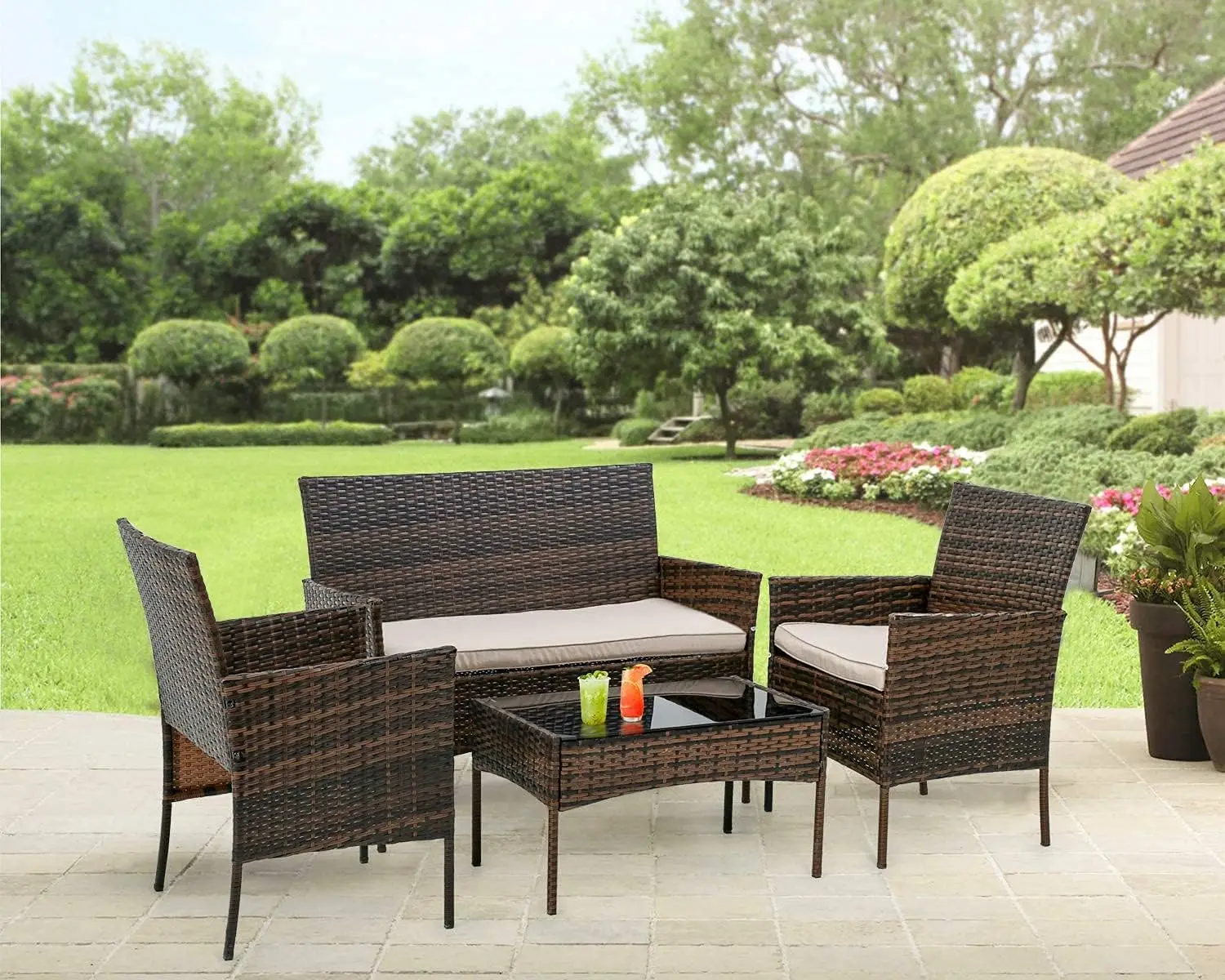 

Patio Furniture Sets Rattan Chair Wicker Sofa Conversation Chair for Backyard Poolside Garden Furniture Sets with Coffee Table