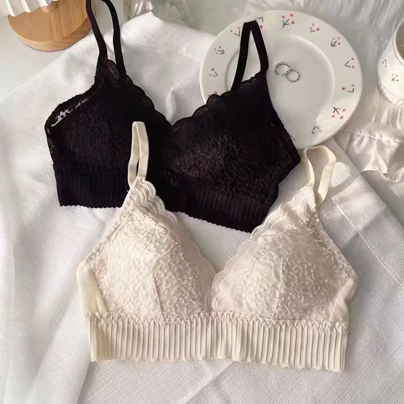 Lace Bras For Women Sexy Female Lingerie Backless Brassiere Breathable Bralette Underwear Push Up Wireless Solid Color