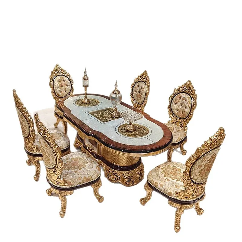 LMM solid wood engraved gold foil western dining table luxury high-end long dining table 2.2 meters