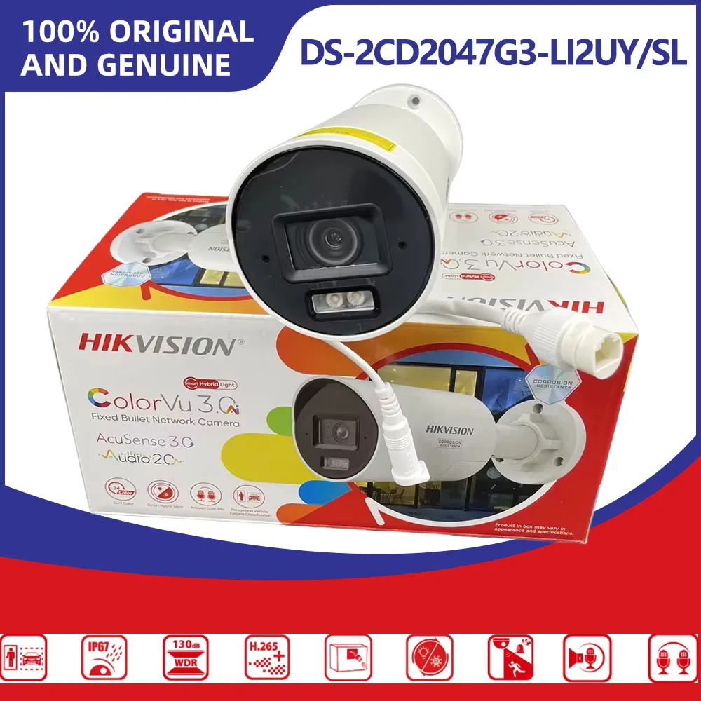 Hikvision DS-2CD2047G3-LI2UY/SL 4MP Smart Hybrid Light with ColorVu Bullet Network Camera Two-Way Audio Active Warning & Alarm