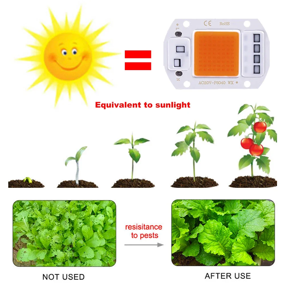 AC220V COB LED خرزة مصباح رقاقة الذكية IC لا حاجة سائق 10 واط 20 واط 30 واط 50 واط COB وحدة DIY بها بنفسك نمو النبات ضوء LED كشاف ضوء لمبة