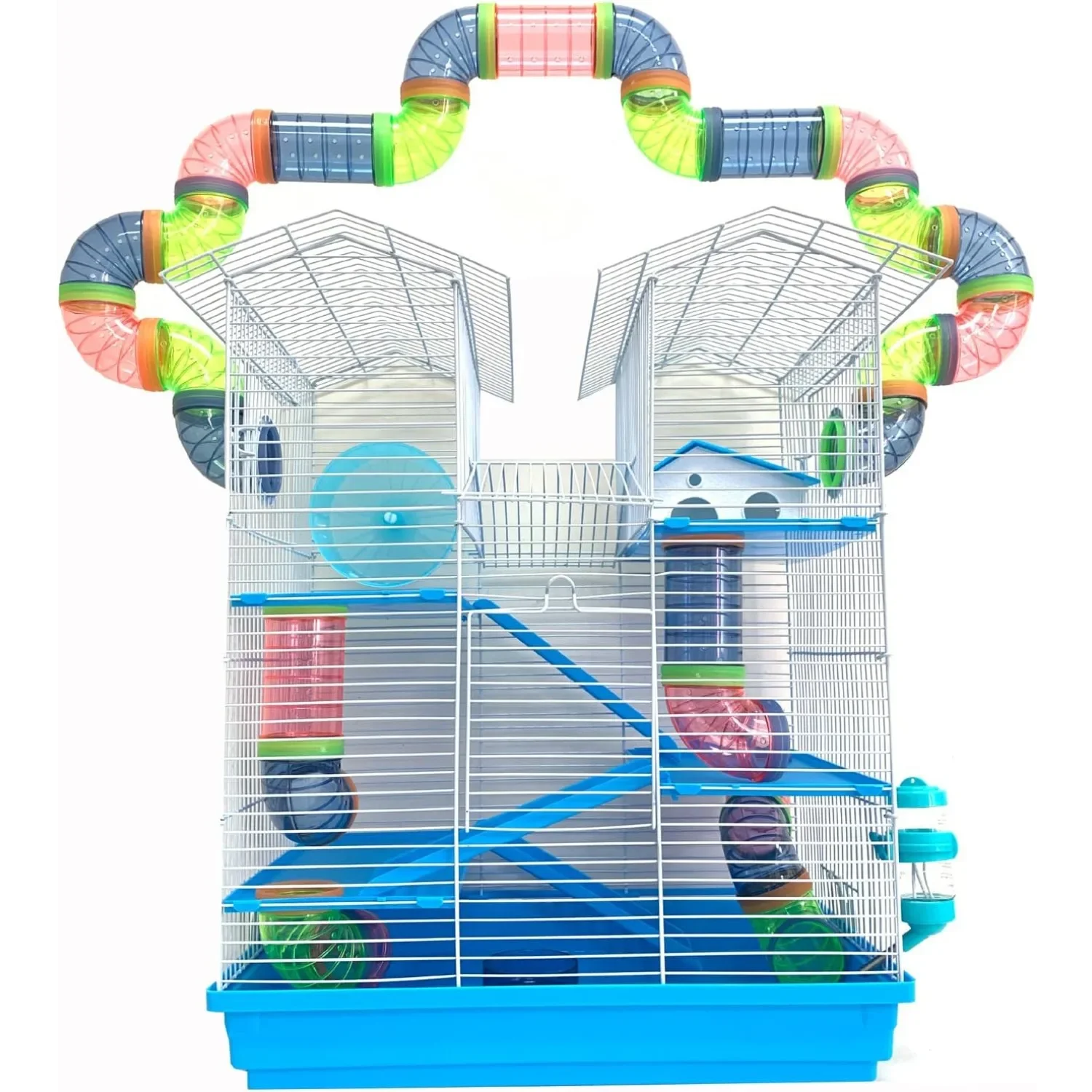 

5-Floors Large Twin Tower Syrian Hamster Rodent Gerbil Mice Rat Home Cage with Crossover Tube Tunnel Expansible