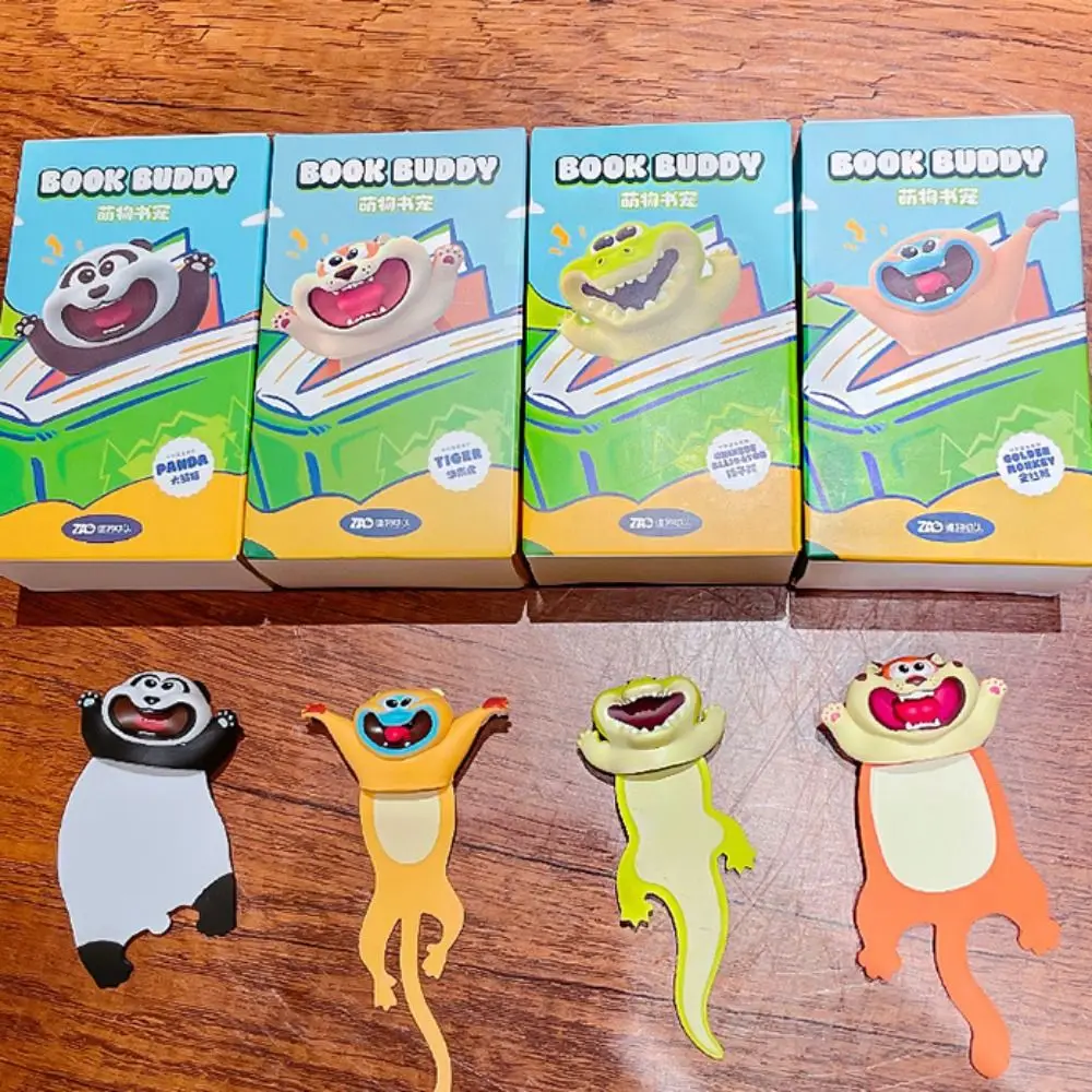 Squashed Animal Bookmark 3D Cartoon Monkey Tiger Alligator Panda Bookmark PVC Pagination Mark for Students