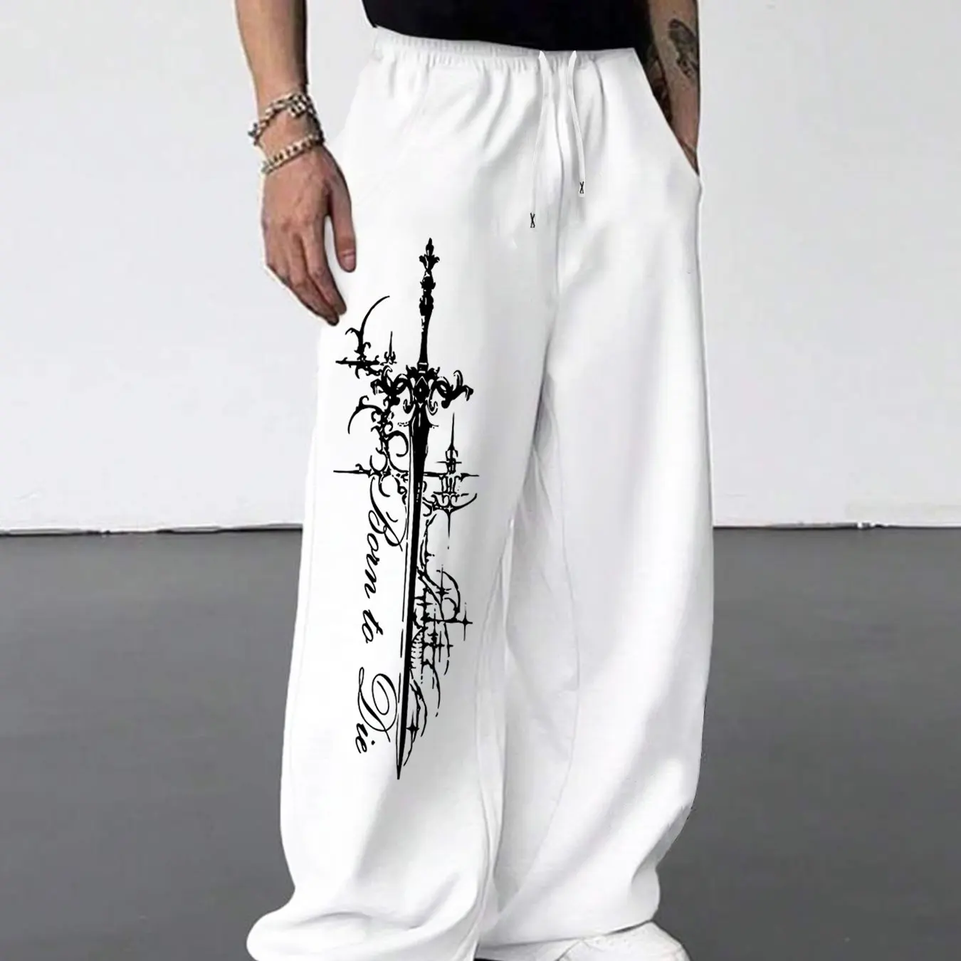 Men's Casual Straight Leg Pants Gothic Dark Style Men's Loose and Comfortable Casual Sports Jogging Pants
