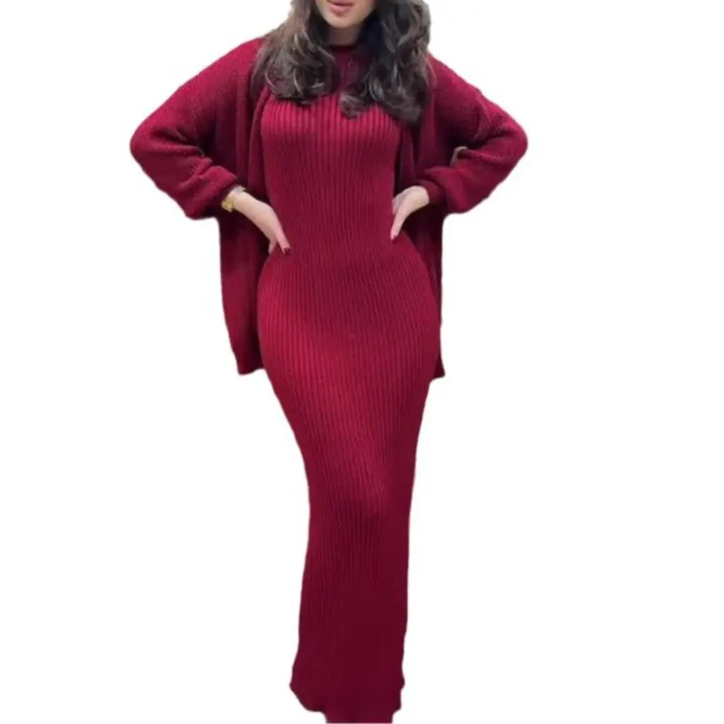 

New Spring Women's Fashion Casual Cardigan Jacket Comfortable Pullover Knitted Sweater Long Dress European American Style