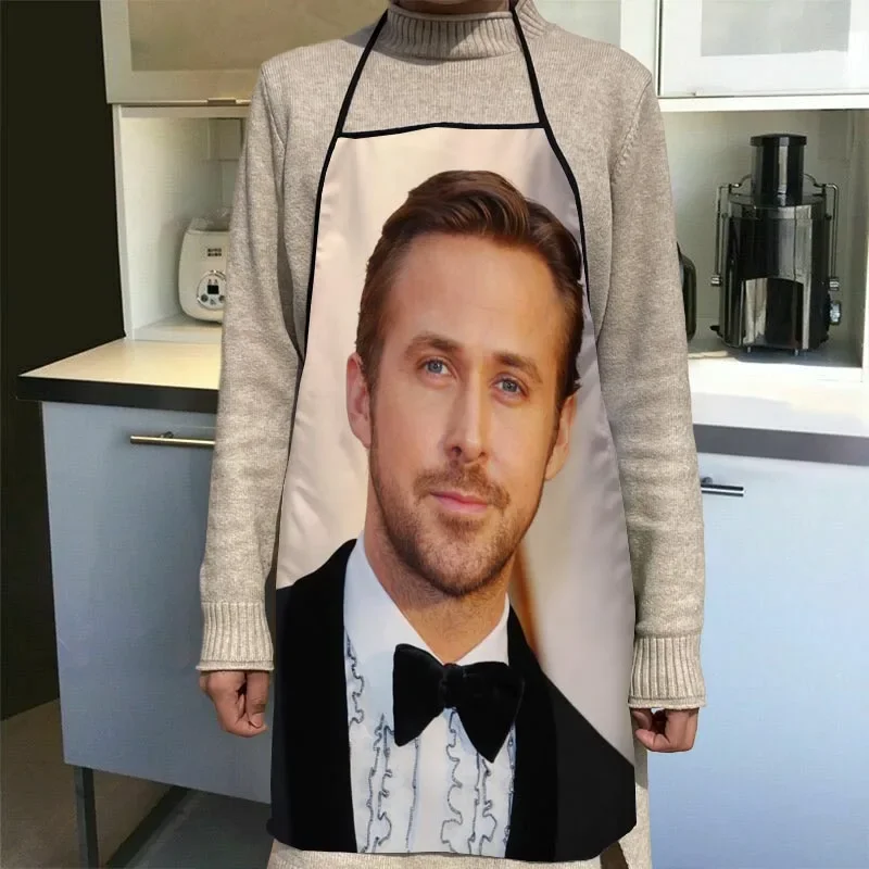 Custom Ryan Gosling Kitchen Apron Dinner Party Cooking Apron Adult Baking Accessories Waterproof Fabric Printed Cleaning Tools