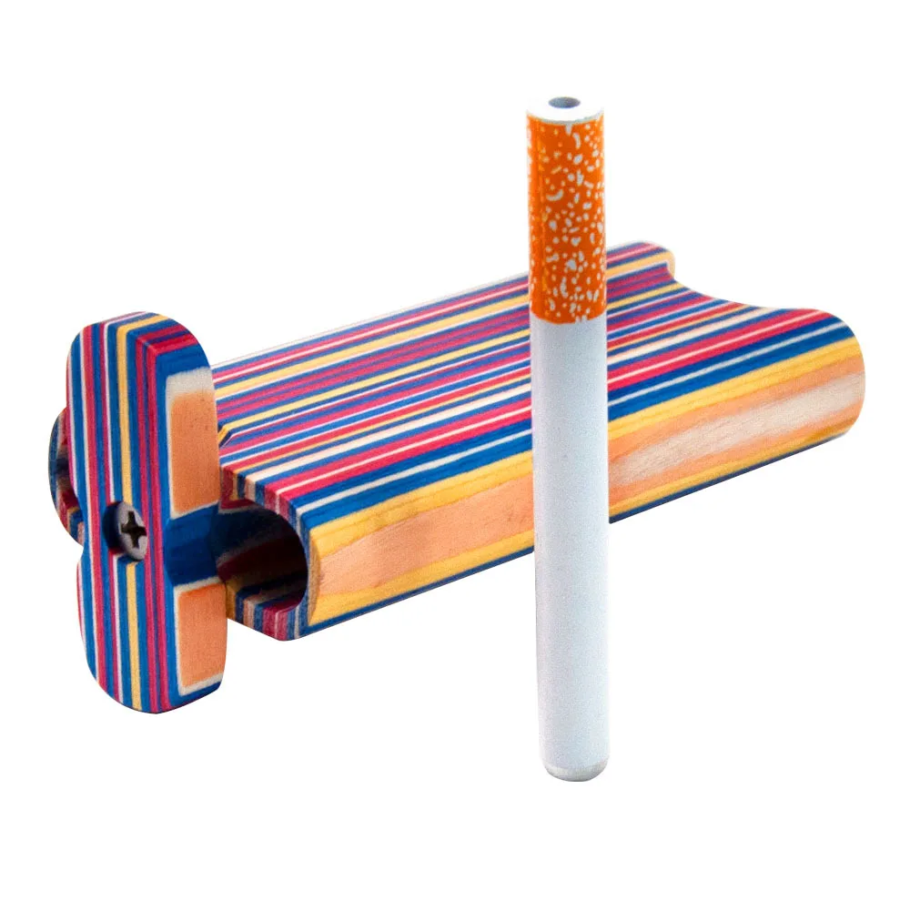 صندوق سجائر أنبوب التبغ الخشبي مع فلتر سيراميك تصميم مرسومة يدويًا خطاف تنظيف وصندوق هدايا للبالغين 10.3 × 4.6 سم #3