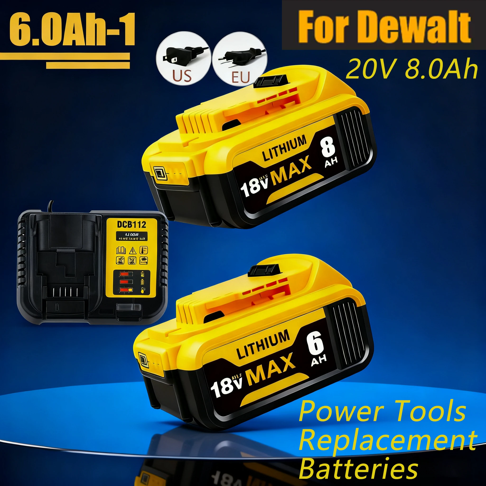 

For Dewalt DCB200 Replacement Battery -High Capacity 20V 8AH&18V 12.0AH Rechargeable Lithium Ion Battery for Dewalt Power Tools
