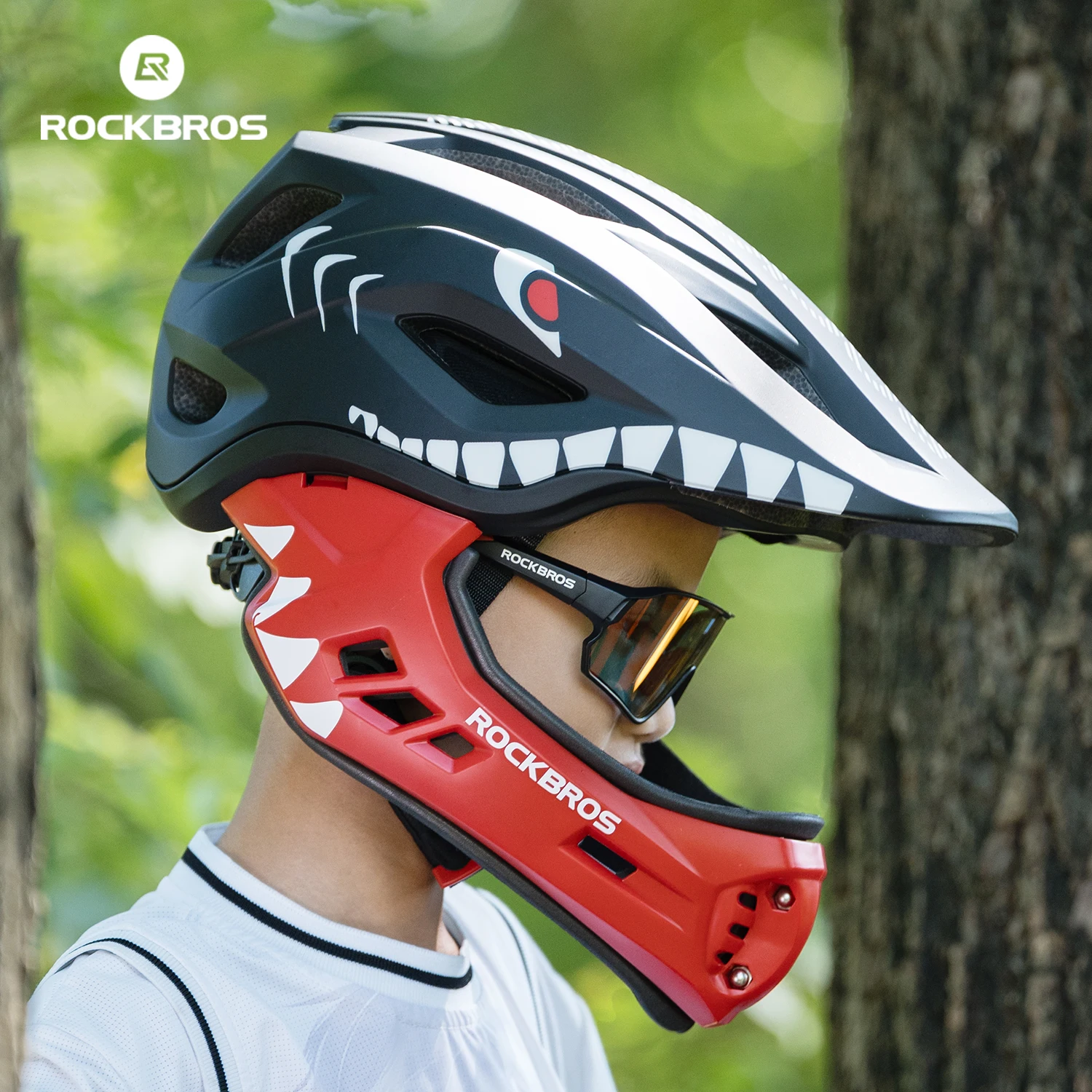 

ROCKBROS Child Cycling Helmets Detachable Full Face Helmet Lightweight Breathable Adjustable Bicycle Scooter Head Safety Helmet