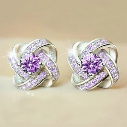 Huitan Delicate Design Stud Earrings Women Wedding Ceremony Accessories with White/Purple Zirconia Exquisite Lady Chic Jewelry