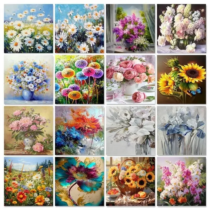 

614377 Painting By Numbers Flower On Canvas With Frame Handpaint Decor Painting