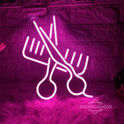 Hair Salon Neon Led Sign Hair Scissors Neon LED Sign Barber Shop Lights USB Open Neon Lights Hair Salon Room Decor Wall