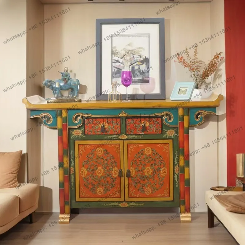 Painted simple upturned head porch partition cabinet solid wood retro old hand-painted locker