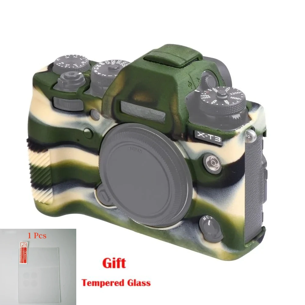 

Защитный чехол для Fujifilm X-T3, сумка для камеры, противоскользящий силиконовый чехол личи + защитная пленка из закаленного стекла для ЖК-дисплея