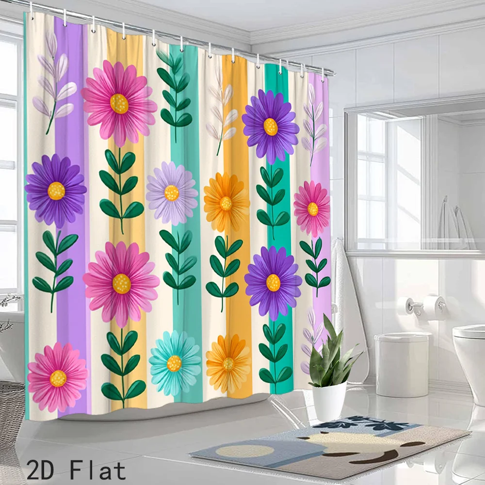 

Vibrant Floral Botanical Pattern Shower Curtain Waterproof Bathroom Decor Curtain Liner 180x180cm Boho Colorful Home Use Item