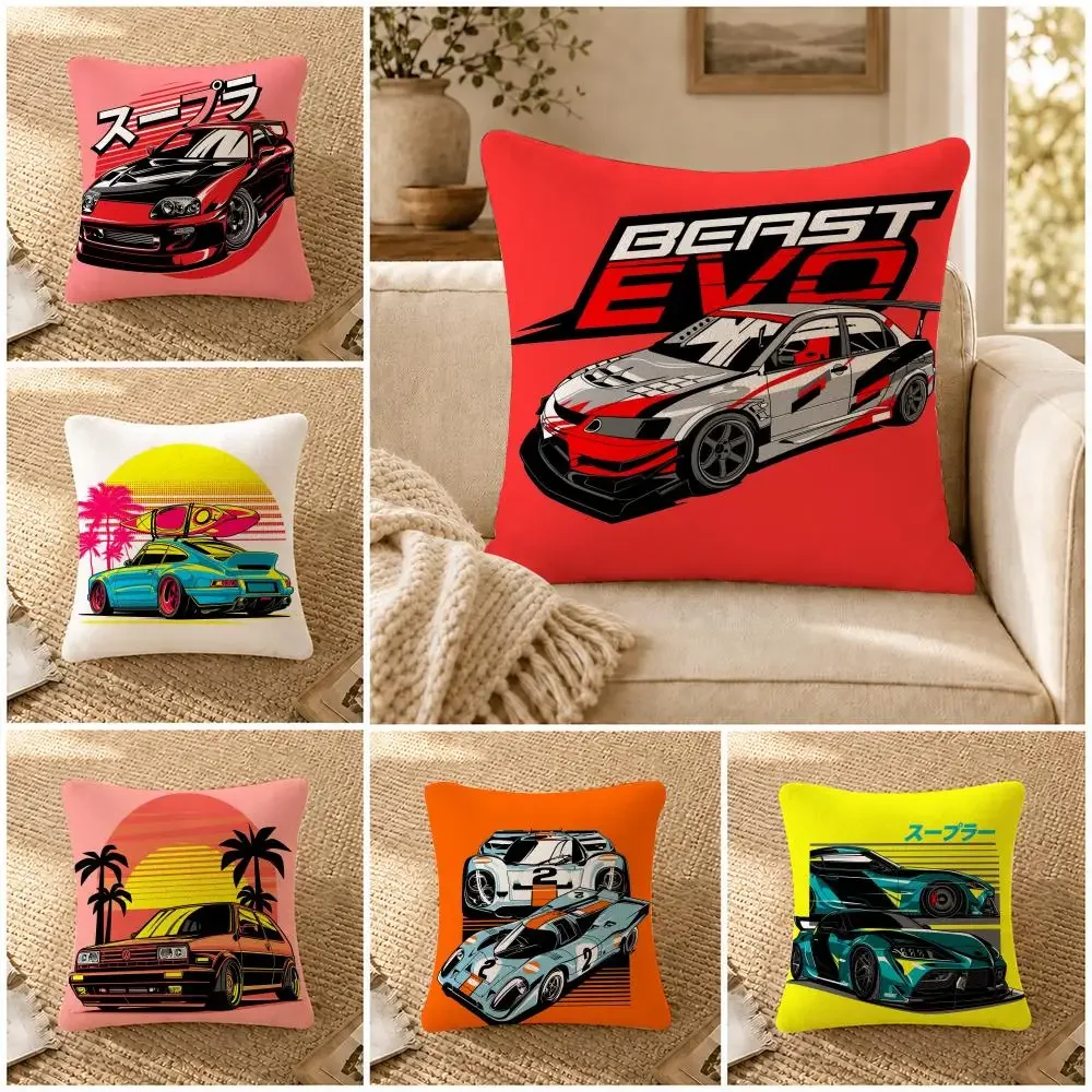 Art s-sports c-car i-illustration Cushion Cover Soft Short Plush Decorative Pillow Cover for Sofa Bedroom Easy to Clean