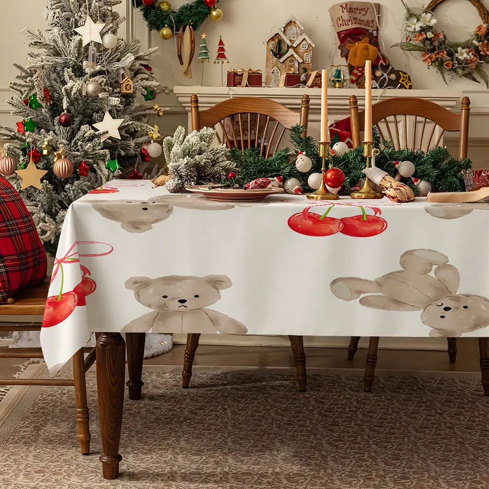 Cute Teddy Bear Waterproof table cloth, splash-proof tablecloth, for party, Halloween, Christmas, dining, camping
