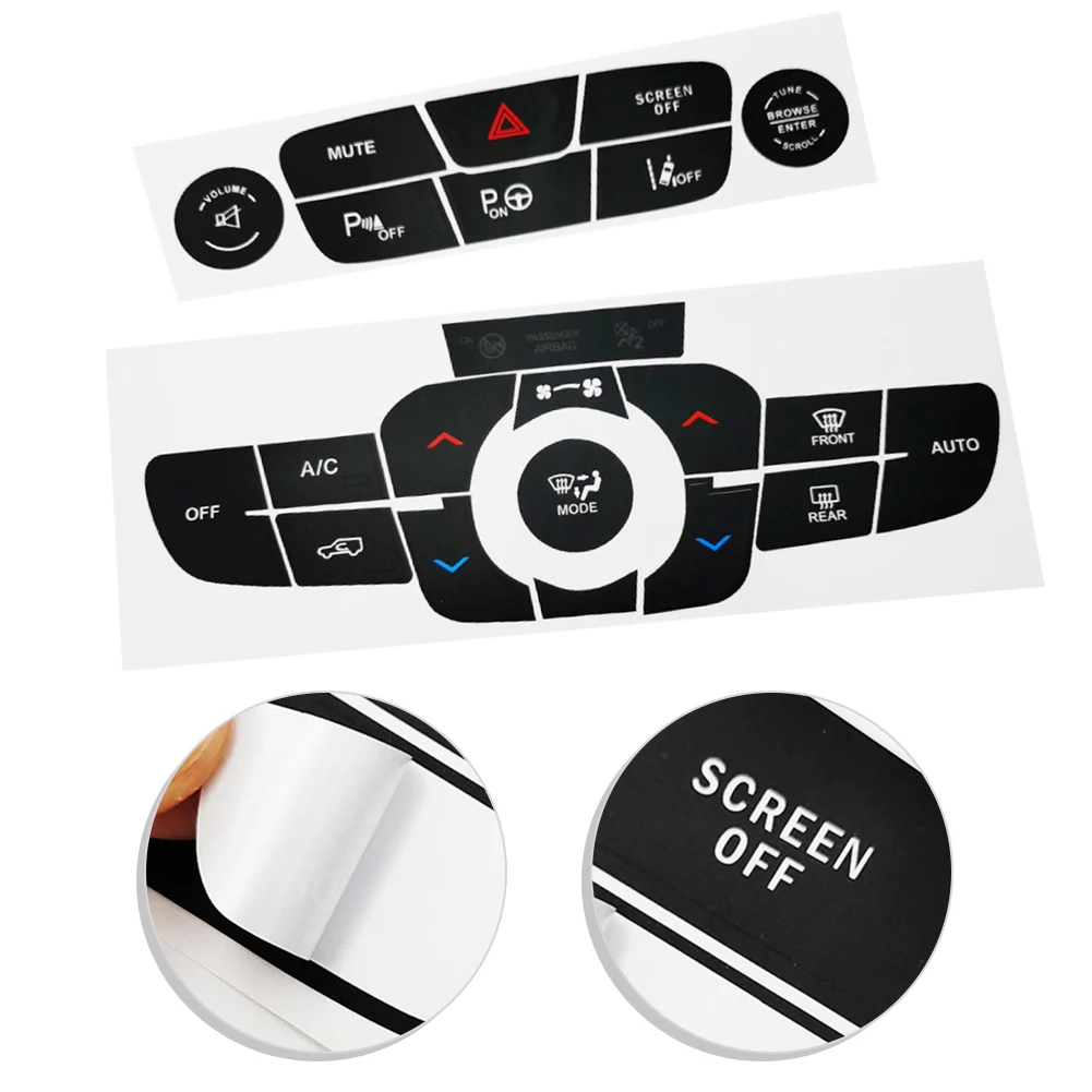 Vinyl AC Reverse Button Decal Sticker for Jeep Compass 2017-2021 Black Background White Character Interior Fit